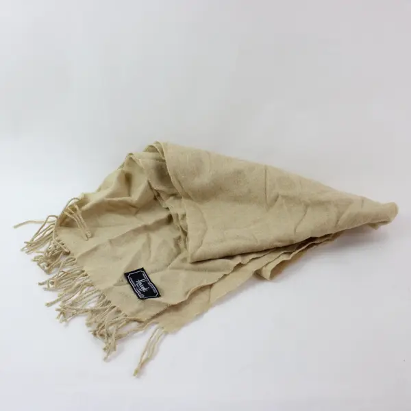 Harrods Cream Wool Fringed Scarf Neutral Wrap