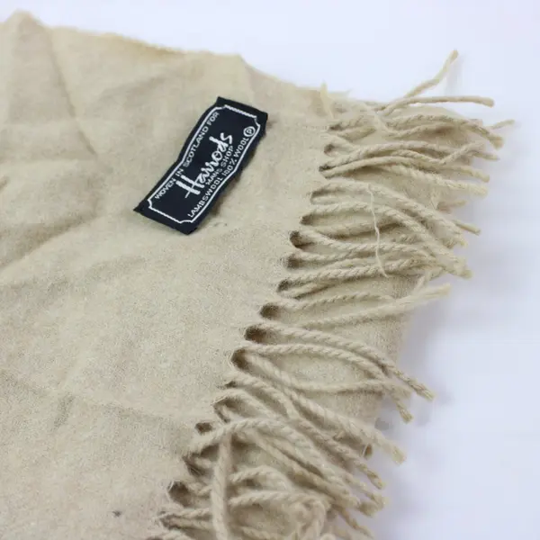 Harrods Cream Wool Fringed Scarf Neutral Wrap