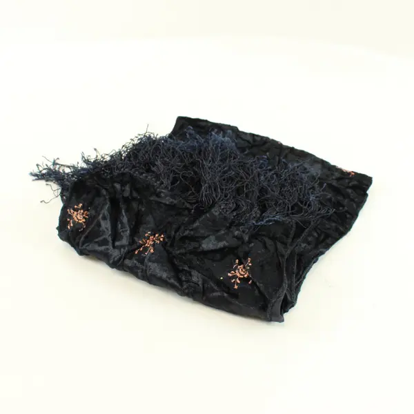 Women's Black Embroidered Fringed Shawl Scarf Metallic Embellished