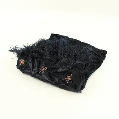 Women's Black Embroidered Fringed Shawl Scarf Metallic Embellished
