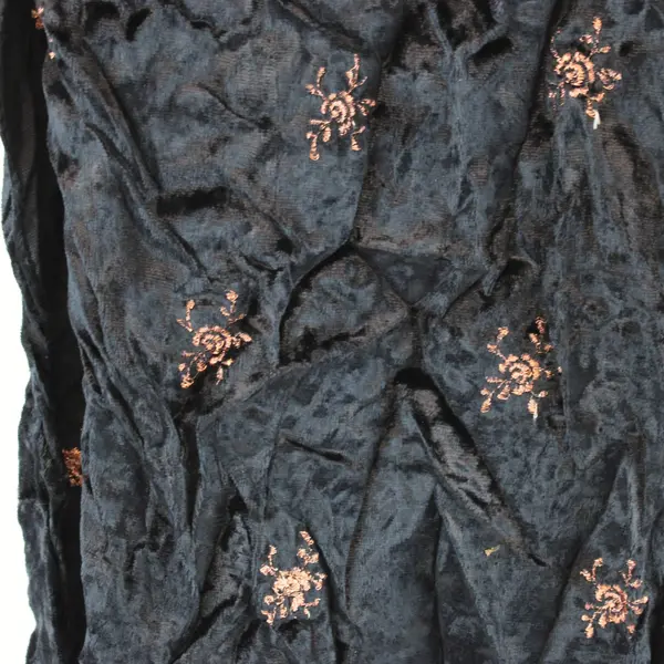 Women's Black Embroidered Fringed Shawl Scarf Metallic Embellished