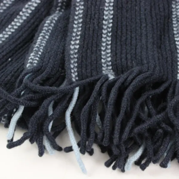 Unbranded Navy Gray Striped Knit Scarf with Fringe 45x8