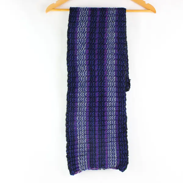 Blue Purple Gray Striped Knit Scarf Women's Winter Neckwear