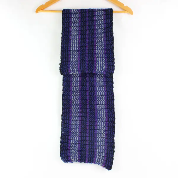 Blue Purple Gray Striped Knit Scarf Women's Winter Neckwear