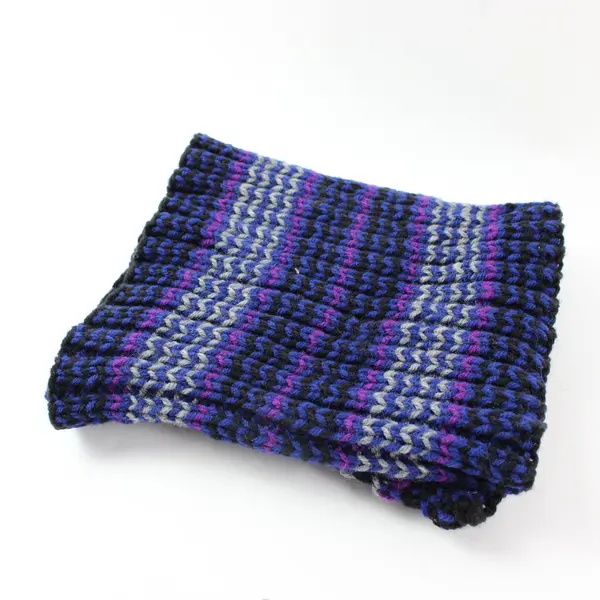 Blue Purple Gray Striped Knit Scarf Women's Winter Neckwear