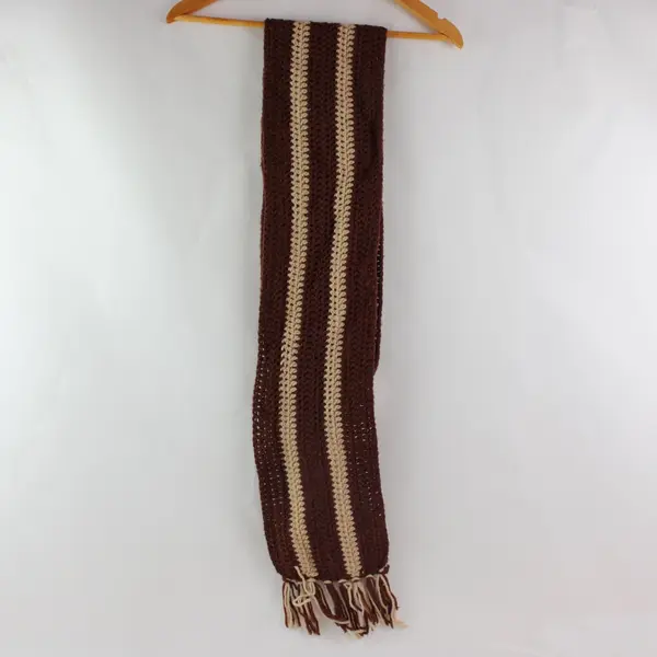 Handmade Crochet Scarf Brown Cream Striped Fringe Unbranded