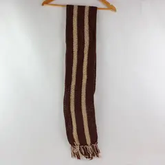 Handmade Crochet Scarf Brown Cream Striped Fringe Unbranded