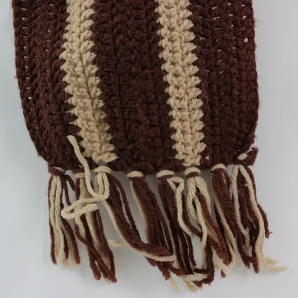 Handmade Crochet Scarf Brown Cream Striped Fringe Unbranded