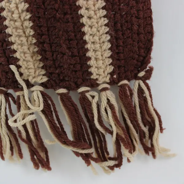 Handmade Crochet Scarf Brown Cream Striped Fringe Unbranded