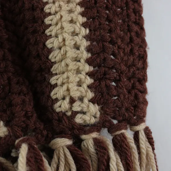 Handmade Crochet Scarf Brown Cream Striped Fringe Unbranded