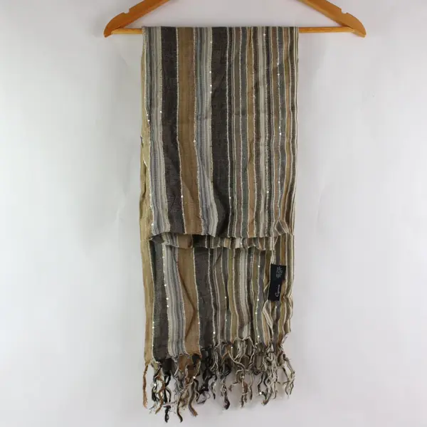 Cejon Sparkle Striped Woven Scarf Beige Cream Fringe