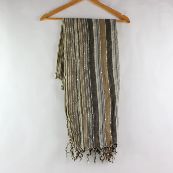 Cejon Sparkle Striped Woven Scarf Beige Cream Fringe