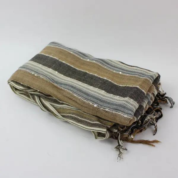 Cejon Sparkle Striped Woven Scarf Beige Cream Fringe