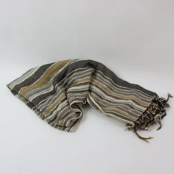 Cejon Sparkle Striped Woven Scarf Beige Cream Fringe
