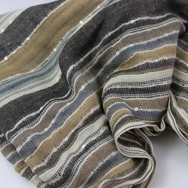 Cejon Sparkle Striped Woven Scarf Beige Cream Fringe