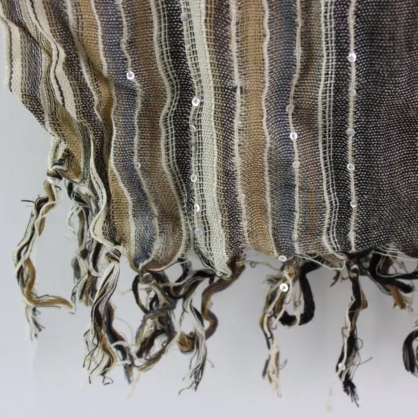 Cejon Sparkle Striped Woven Scarf Beige Cream Fringe