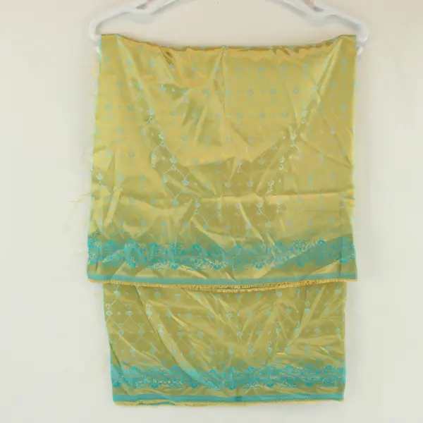 Gold Turquoise Aqua Geometric Floral Embroidered Fabric 44x38"
