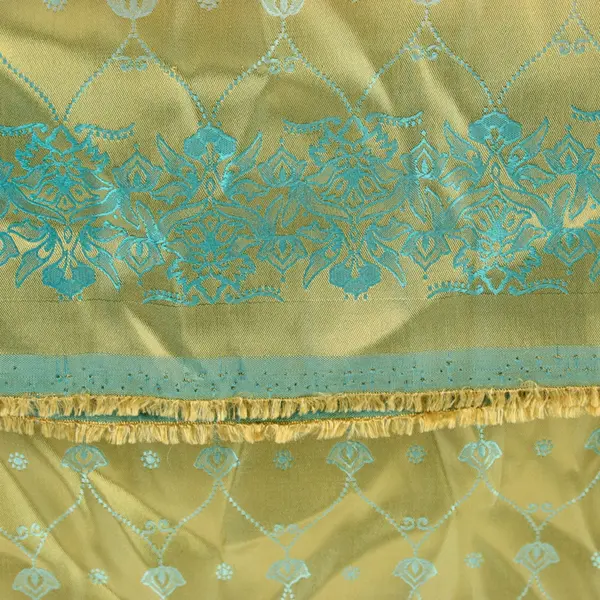 Gold Turquoise Aqua Geometric Floral Embroidered Fabric 44x38"