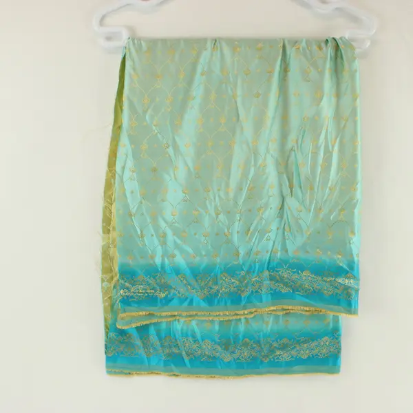 Gold Turquoise Aqua Geometric Floral Embroidered Fabric 44x38"