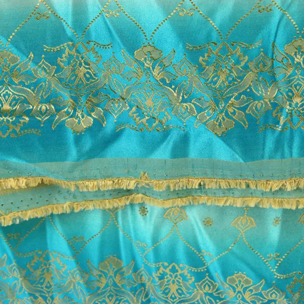 Gold Turquoise Aqua Geometric Floral Embroidered Fabric 44x38"