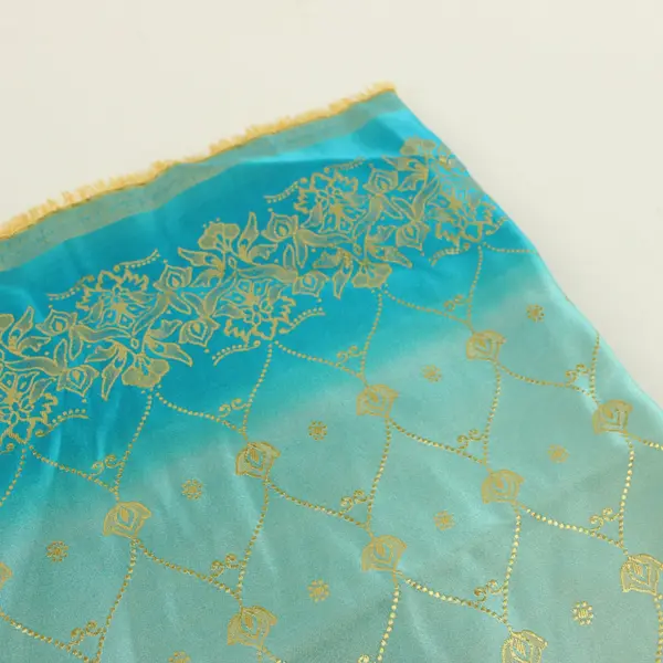 Gold Turquoise Aqua Geometric Floral Embroidered Fabric 44x38"