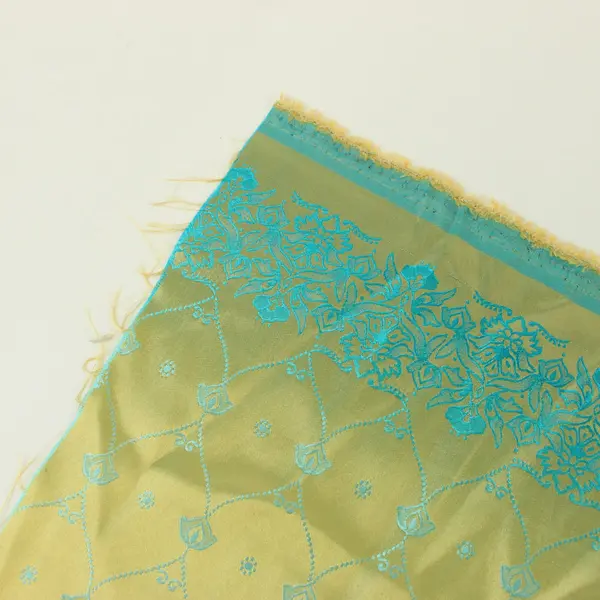 Gold Turquoise Aqua Geometric Floral Embroidered Fabric 44x38"