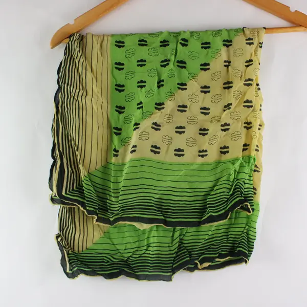 Multicolor Abstract Pattern Scarf Black Yellow Green Lightweight