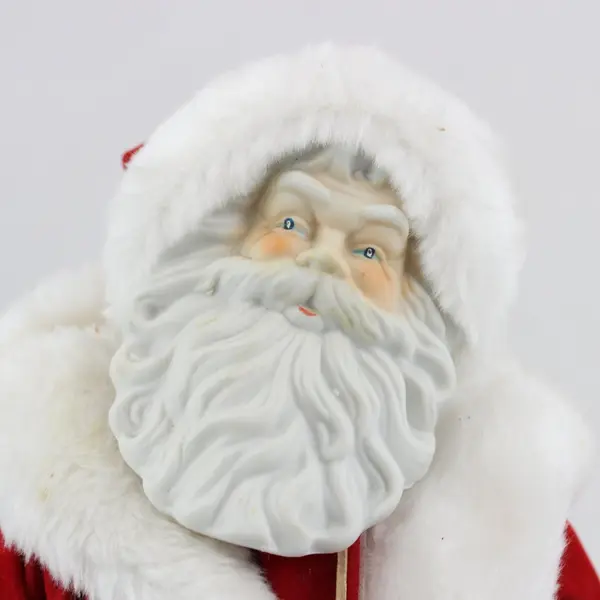 Vintage Anco Porcelain Cloth Santa Doll with Stand 