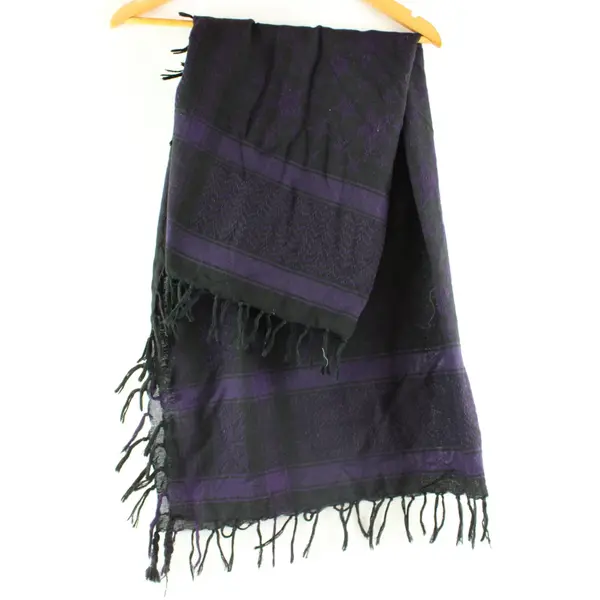 Black Purple Textured Fringed Winter Scarf Wrap