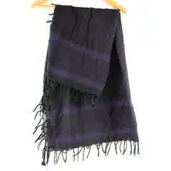 Black Purple Textured Fringed Winter Scarf Wrap