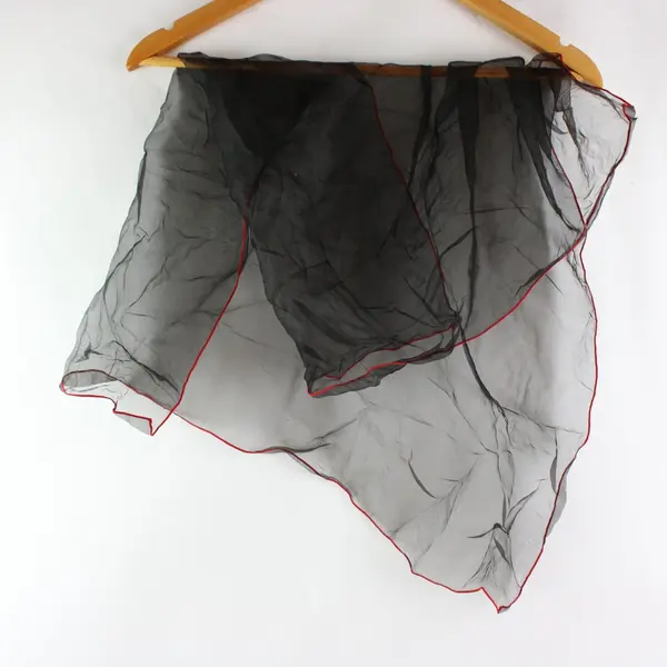Black Sheer Scarf Red Trim Lightweight Semi-Transparent