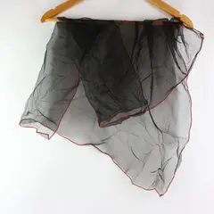 Black Sheer Scarf Red Trim Lightweight Semi-Transparent