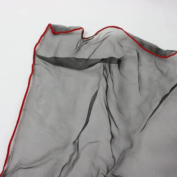 Black Sheer Scarf Red Trim Lightweight Semi-Transparent