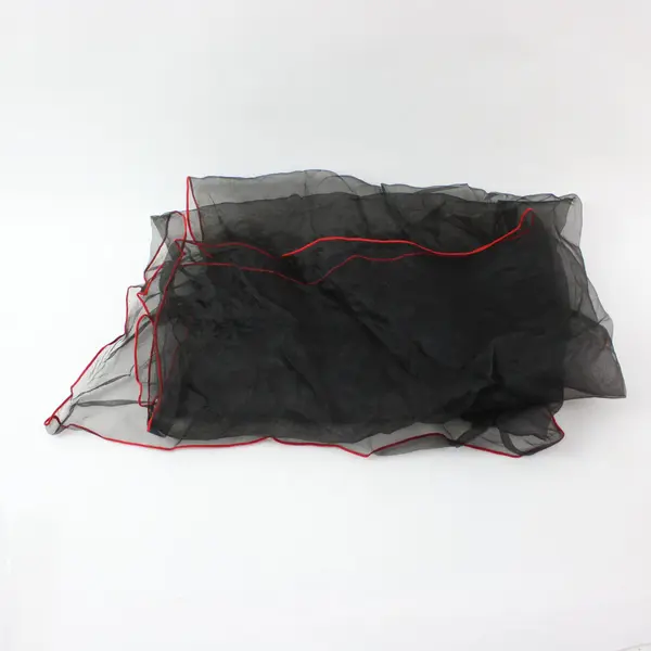 Black Sheer Scarf Red Trim Lightweight Semi-Transparent