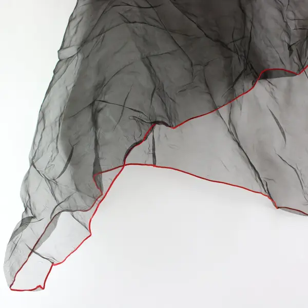 Black Sheer Scarf Red Trim Lightweight Semi-Transparent