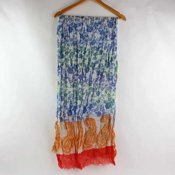 J.Jill Women's Floral Print Scarf Blue Coral Peach Green