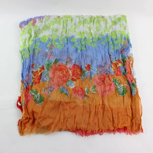 J.Jill Women's Floral Print Scarf Blue Coral Peach Green