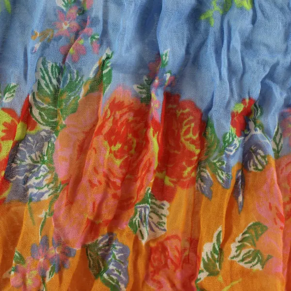 J.Jill Women's Floral Print Scarf Blue Coral Peach Green