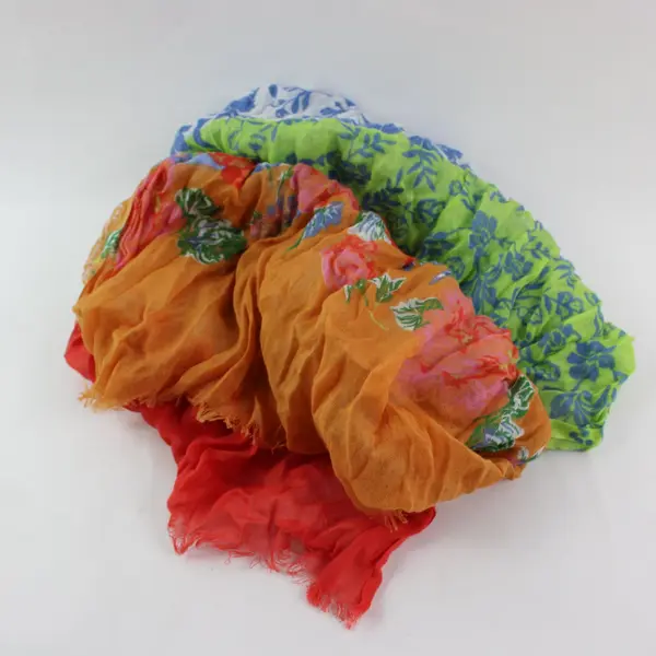 J.Jill Women's Floral Print Scarf Blue Coral Peach Green