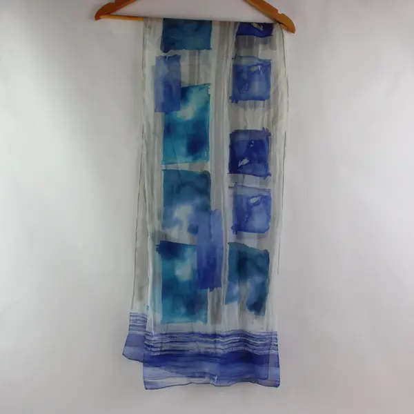 Blue White Abstract Watercolor Pattern Lightweight Fabric Scarf