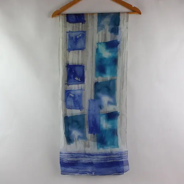 Blue White Abstract Watercolor Pattern Lightweight Fabric Scarf