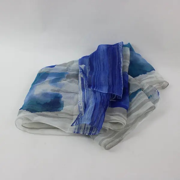 Blue White Abstract Watercolor Pattern Lightweight Fabric Scarf