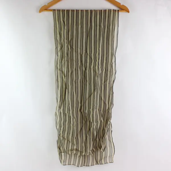 Gray Cream Vertical Striped Cotton Scarf Lightweight 28x12