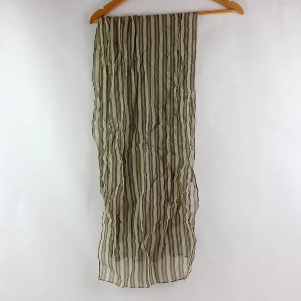 Gray Cream Vertical Striped Cotton Scarf Lightweight 28x12