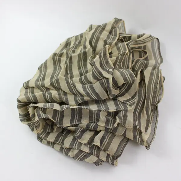 Gray Cream Vertical Striped Cotton Scarf Lightweight 28x12