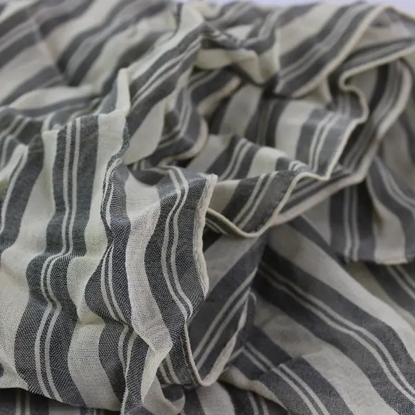 Gray Cream Vertical Striped Cotton Scarf Lightweight 28x12