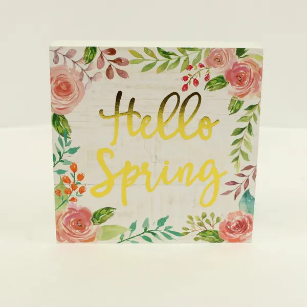 Sino Gifts Hello Spring Floral Decorative Sign 8x8 Wall Plaque