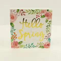 Sino Gifts Hello Spring Floral Decorative Sign 8x8 Wall Plaque