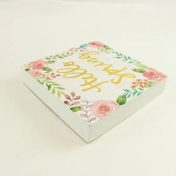Sino Gifts Hello Spring Floral Decorative Sign 8x8 Wall Plaque