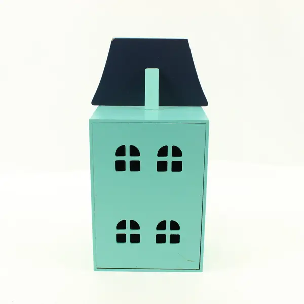 Christmas Village House Wooden Teal Blue Holiday Decor